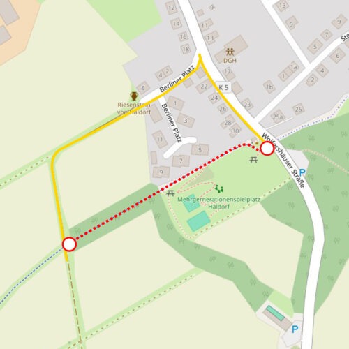 Kartenansicht Geh- und Radweg Haldorf mit Sperrhinweis